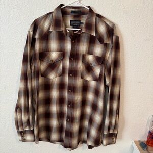 Pendleton Men's Plaid Shirt - Brown and maroon
